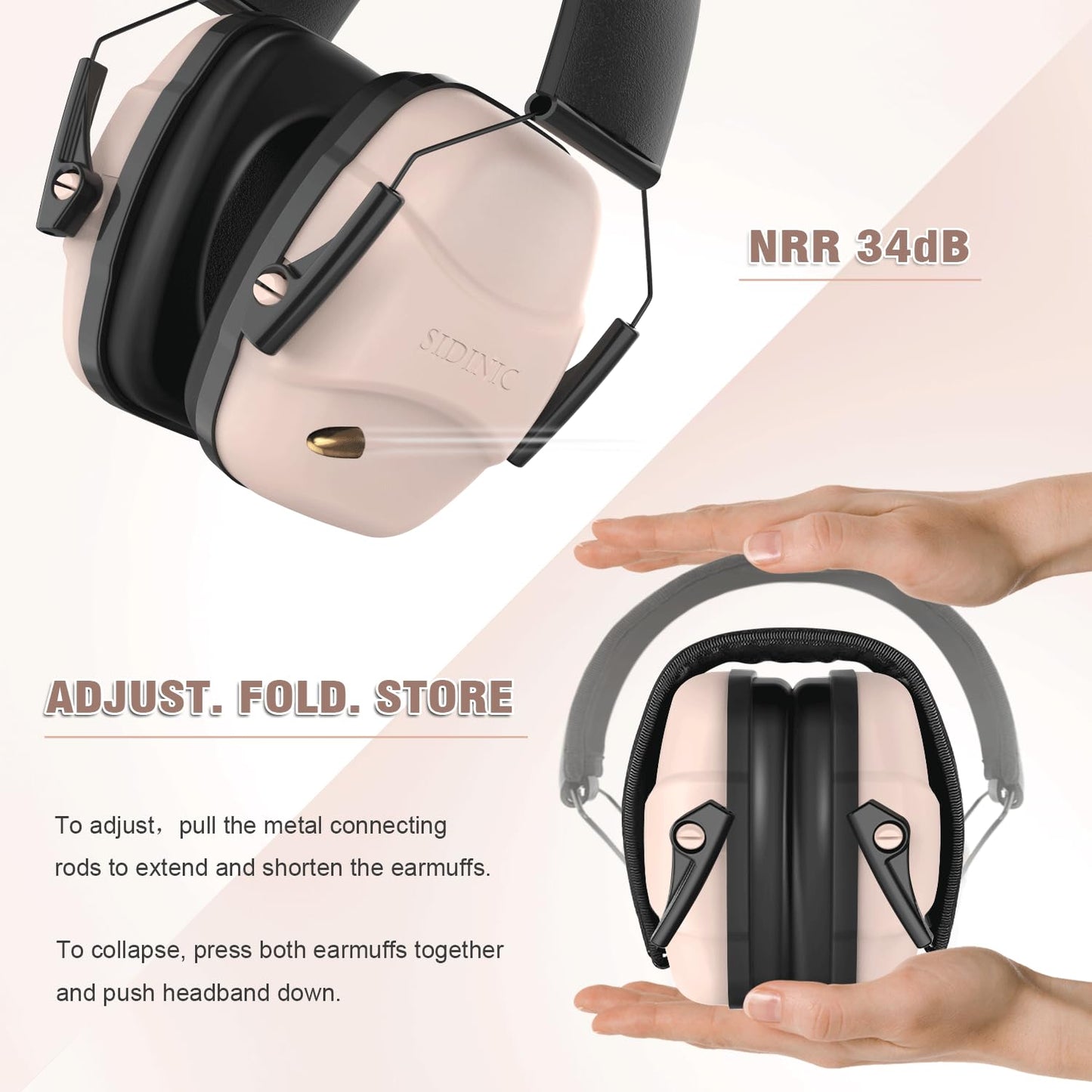 ucho 34dB Slim Noise Shooting Ear Protection - Special Designed Ear Muffs Lighter Weight & Maximum Hearing Protection (Pink)