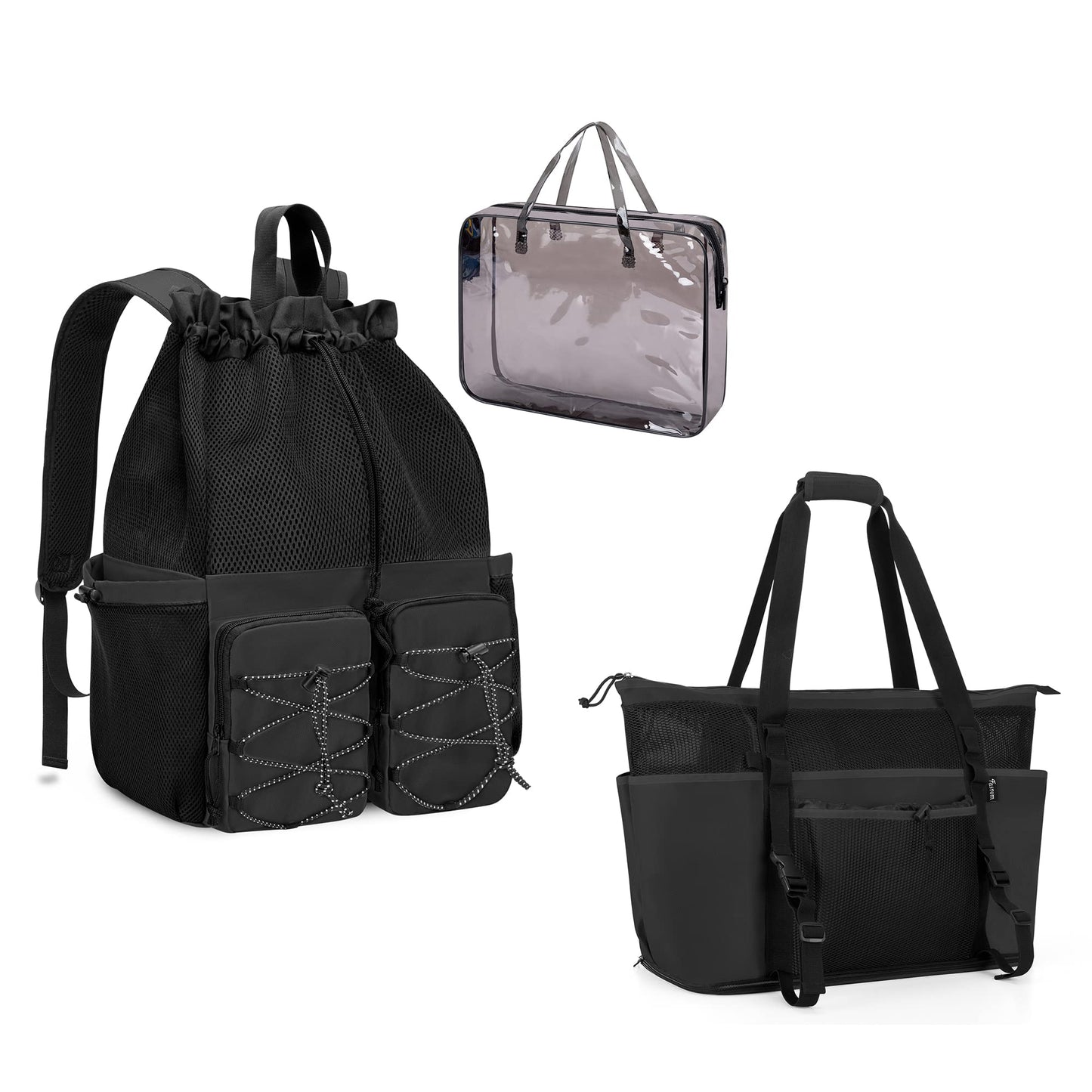 Fasrom Extra Large Mesh Beach Bag with Zipper Bottom Bundle with Mesh Beach Backpack with Waterproof Bag and Pocket for Beach or Pool Trip