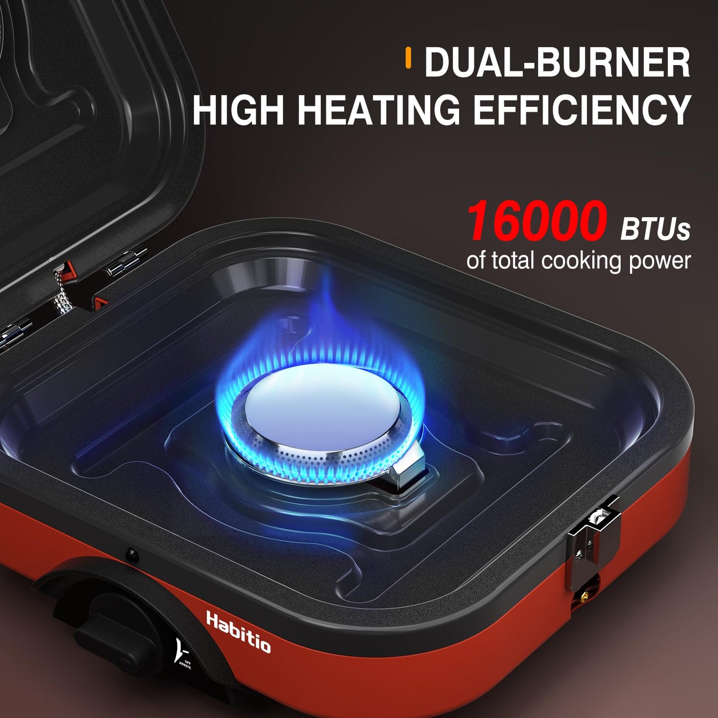 2-Burner Camping Stove Foldable, Portable Propane Camp Stove with 16000 BTU Adjustable Burners and Piezo Ignition, Folding Stove with Carry Bag & Handle for Camping, Tailgating, Backyard BBQ - Red