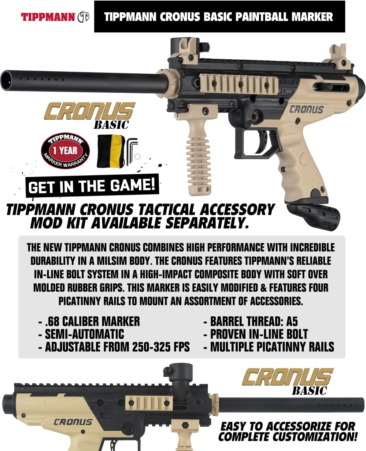 Maddog Tippmann Cronus Basic Protective Paintball Gun Marker Starter Package