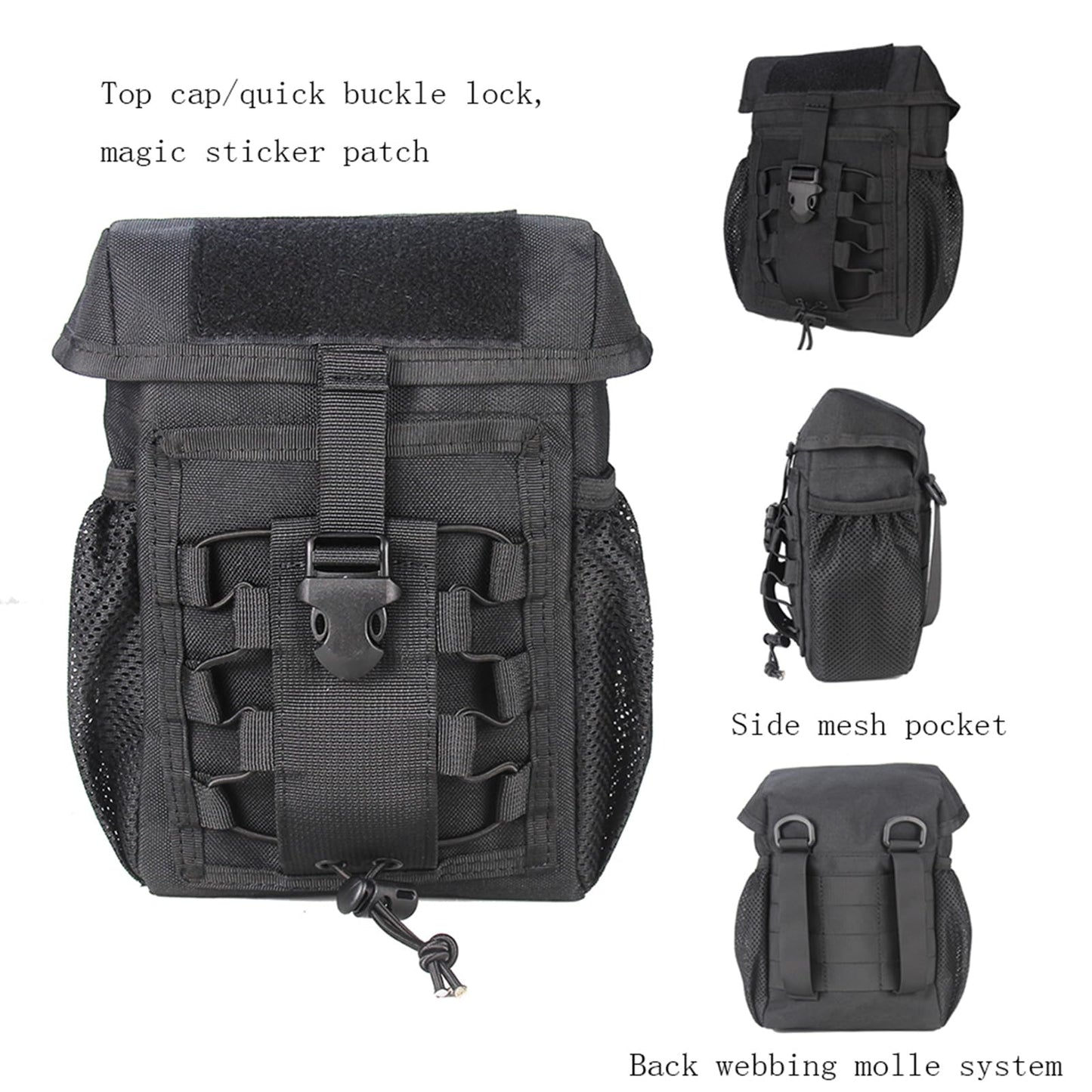 Generic Tactical Compact EDC Bag with Phone & Water Bottle Holder - Multifunctional Molle Pouches for Tools and Sundries(Black)