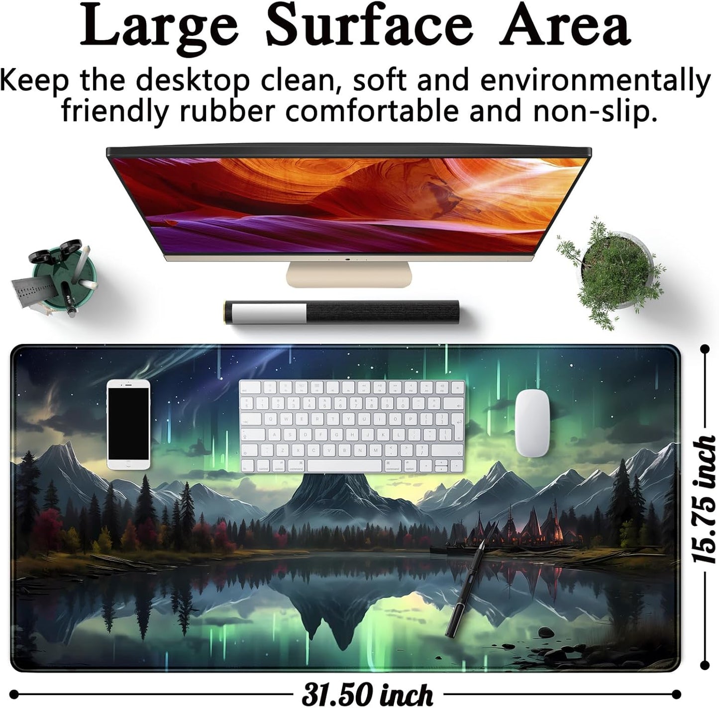Japanese Desk Mat Riverside Full Moon Desk Pad Black Red Large Mouse Pad Gaming Mousepad Extended XXL Keyboard Pad 31.5 x 15.7 in Laptop Computer Mouse Keyboard Mat for Office Desk Decor