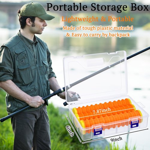 Rotatingpals 6 Pcs Fishing Leader Holder Snell Hook Storage with 72 Line Slots Organizer Fishing Storage Tackle Organizer and Keeper Rigger for Walleye Catfish(Orange)