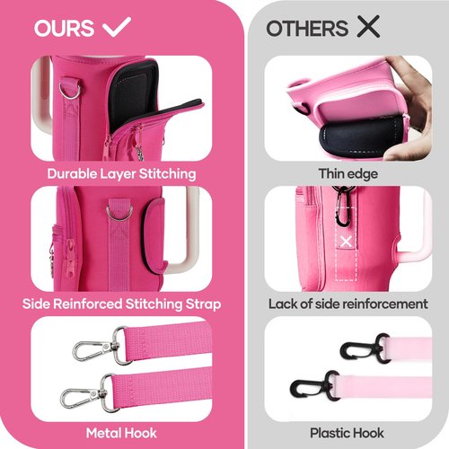 Carrier Bag with Phone Pocket and 2 Adjustbale Straps for Stanley 40oz Tumbler(Hot Pink+Purple)
