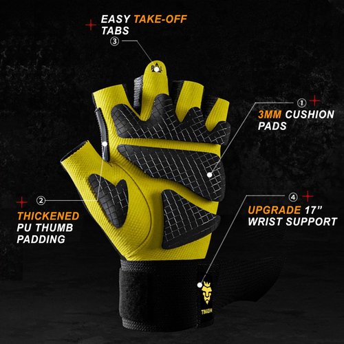 TAVIEW Workout Gloves,Weight Lifting Gloves with Wrist Wraps Support for Gym Training, Full Palm Protection for Fitness, Weightlifting, Exercise, Hanging, Pull ups (Medium)