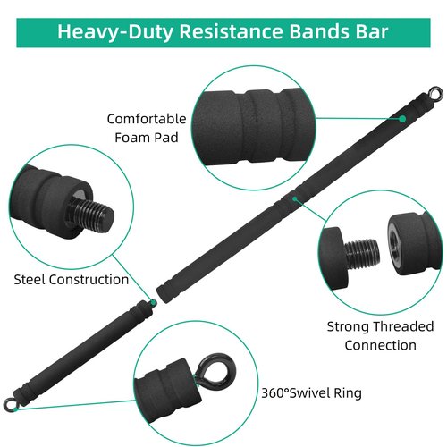 Topfinder Resistance Band Bar Adjustable Length for Workout, Portable Pilates Bar for Home Gym, Exercise Training Bar for Full Body Fitness (Black) (Black)