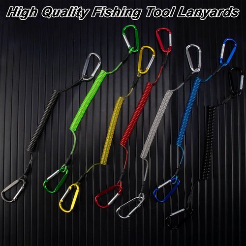 Alwonder 6-Pack Fishing Lanyards Tool Lanyards for Hand Tools, Retractable Tool Lanyard Steel Wire Coiled Ropes Safety Tether Fly Fishing Lanyard for Pliers Scissors Fishing Gear Gray 47.2IN