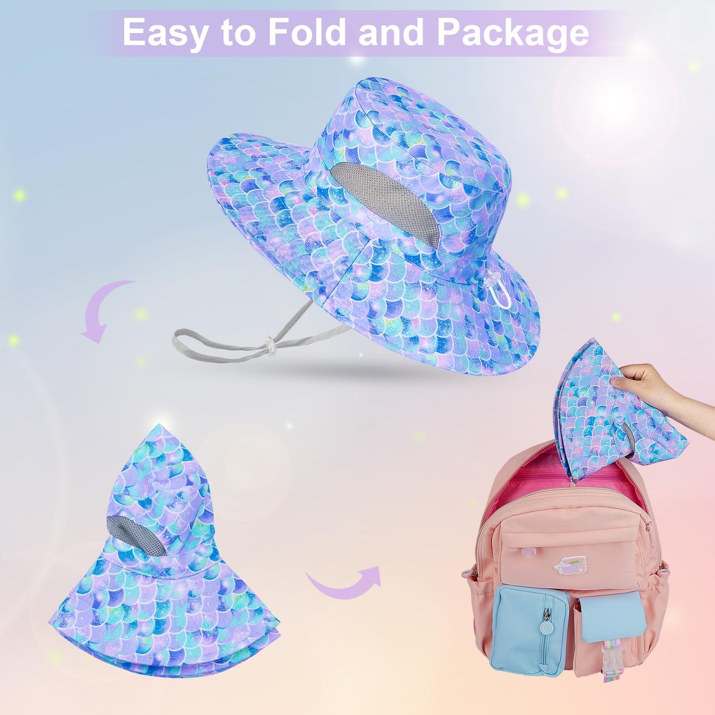 Kids Sun Hat for Girls Mesh Bucket Hat Toddler UV Protection Beach Hat Kids Foldable Fishing Hat for Girls 2-8 Years Blue