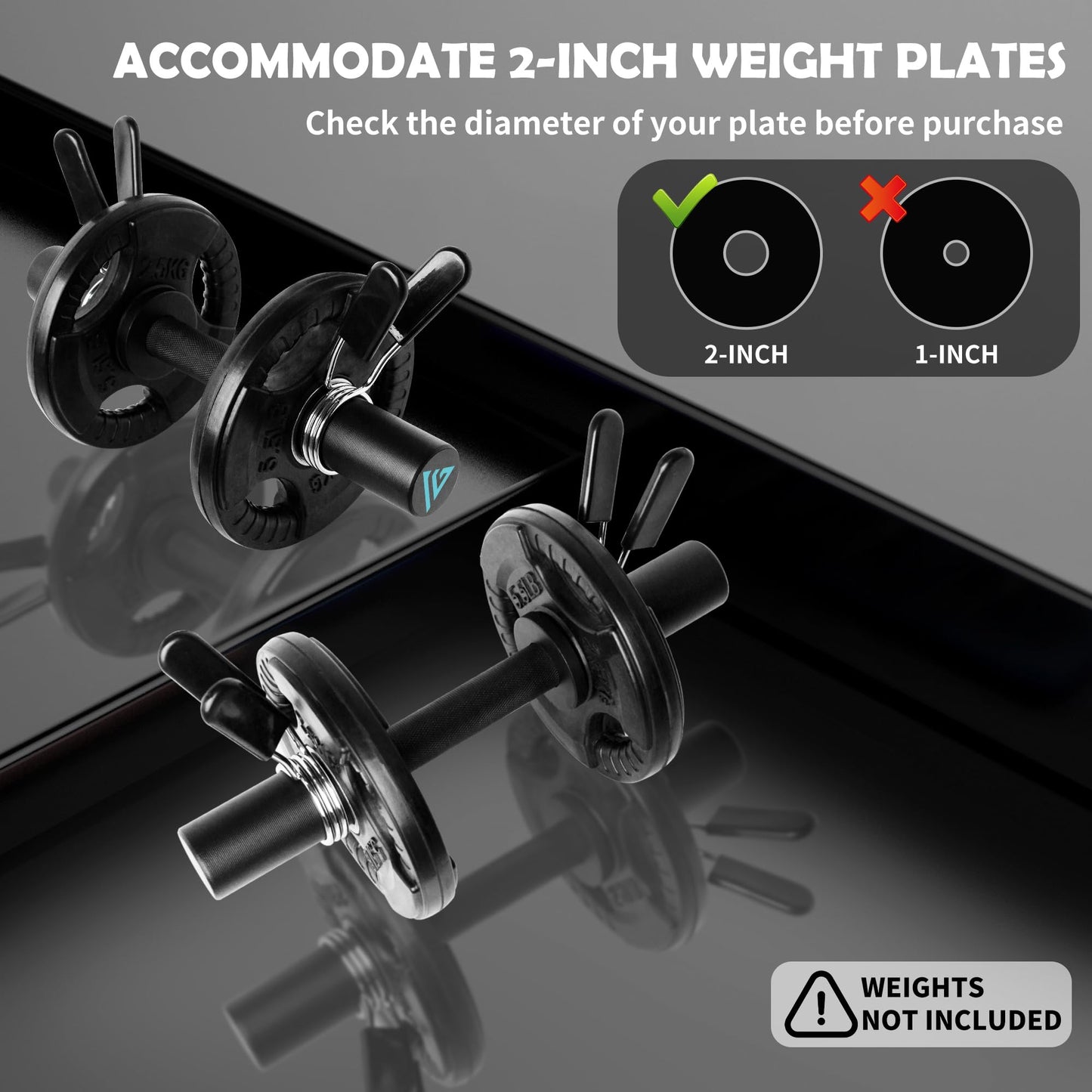 16" Olympic Dumbbell Handle, Dumbbell Bar for 2-inch Olympic Weight Plates, Loadable Dumbbells for Home Gym Strength Training, 2 Pair of Spring Collars Included