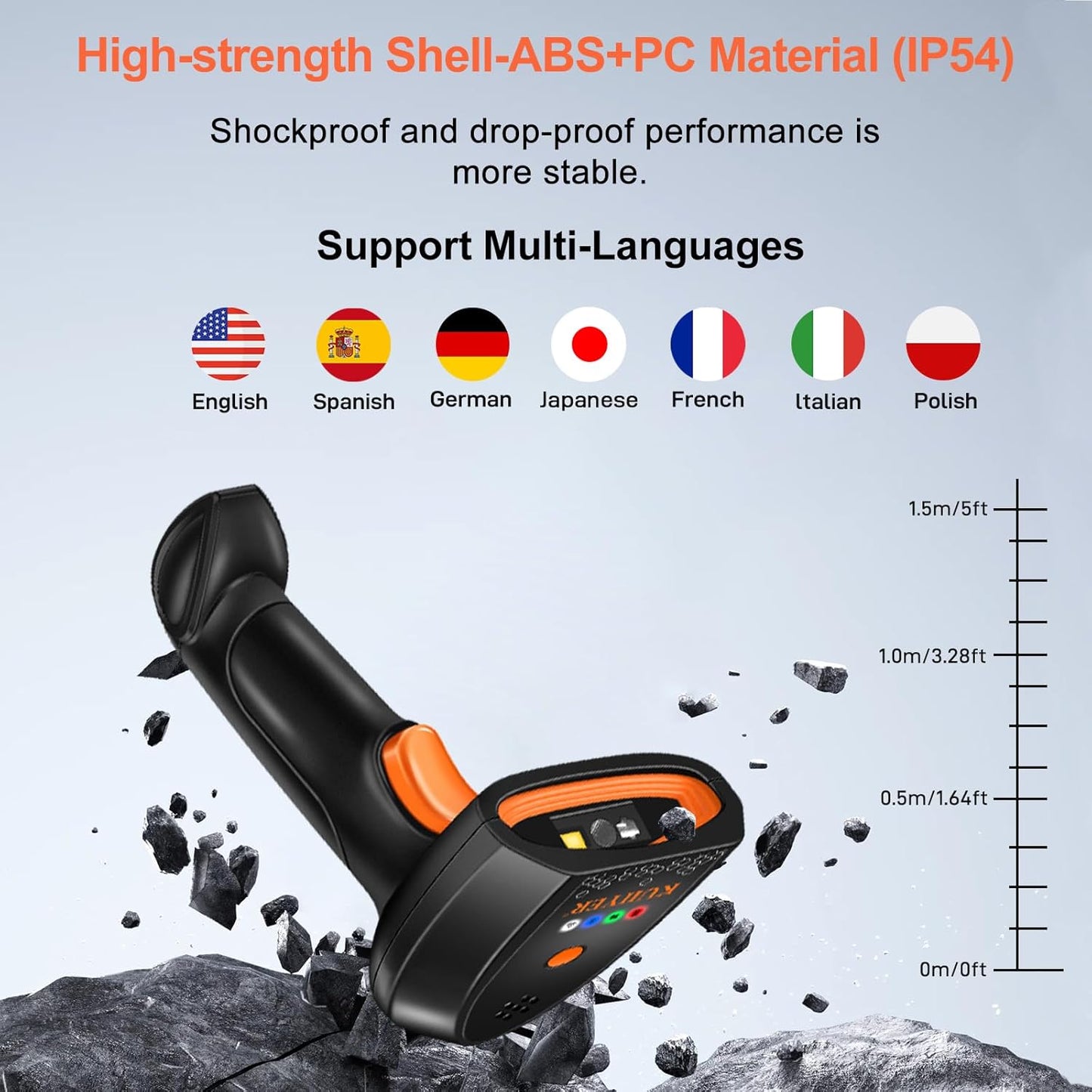 KUIIYER Bluetooth Barcode Scanner, Wireless 2D QR 1D Bar Code Scanners with LED Lights Display & AI Voice, Plug & Play Handheld Barcode Reader for iPhone, Android, iPad, Tablet, PC Computers & POS