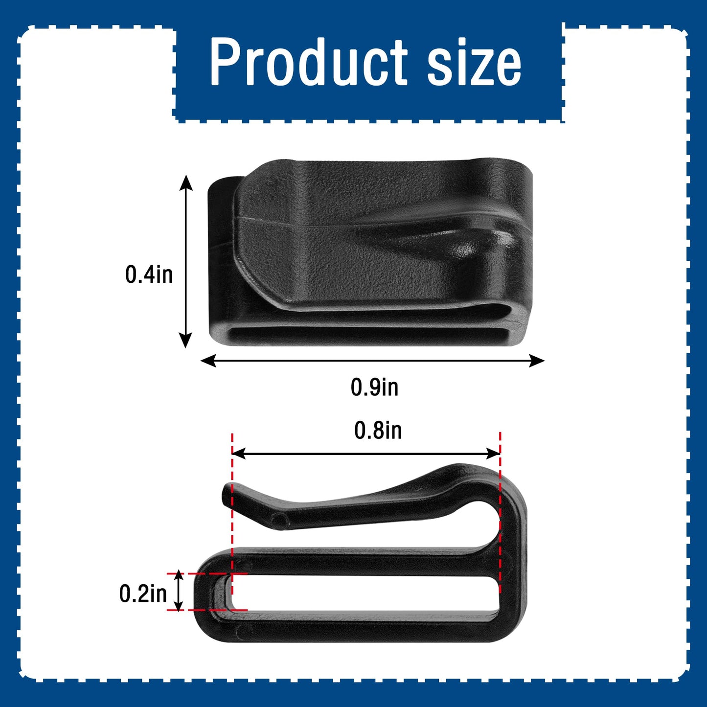 Adnee 20 Pack Snowshoe Strap Clips - 0.8 inch Ski Boot Wraps Buckle - Multipurpose Snowshoes Replacement Clips for Women Men Youth Kids Snowshoe Bindings