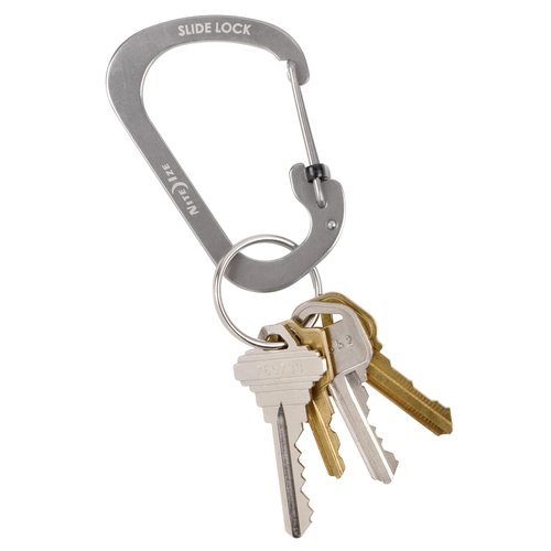 Nite IZE SlideLock Carabiner Stainless Steel - Key Holder Carabiner for Daily Use - Secure Keychain Organizer with Lock - Lockable Carabiner Fits Multiple Keys - Size 4 (4 Pack)