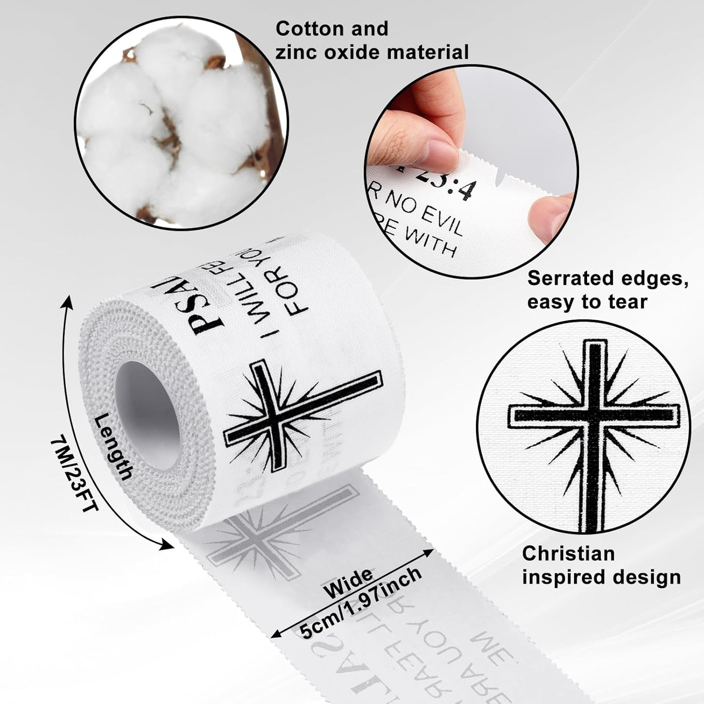 Christian Athletic Tape | 2 Pcs Cotton Sports Wrap 2in x 23ft | White