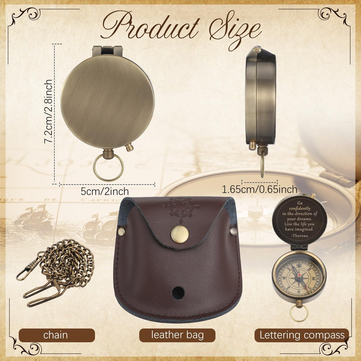Kanayu 2 Pcs Compass Graduation Gift Compass with Stamped Leather Case and Leather Journal Notebook High School College Graduation Gifts for Him(Dark Blue)