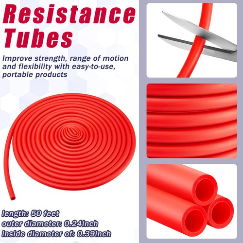 Wesnoy 1 Roll Resistance Tubes Latex Elastic Tubing 50ft Exercise Bands Exercise Tubing for Physical Therapy, Lower Pilates, at Home Workouts, Rehab Core Exercise(Red, Beginner Level 3)