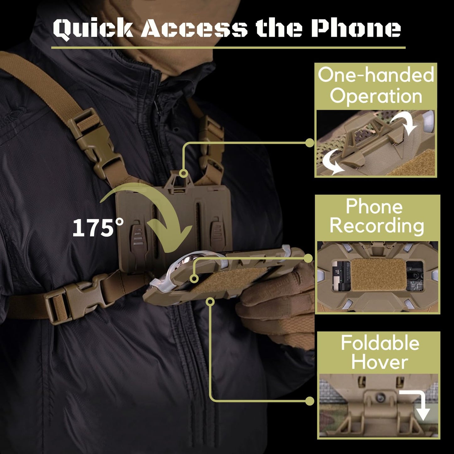 Let Me Be FoldPanel Chest Vest Set, Chest Rig Phone Mount for Plate Carrier Accessory Navigation Board, Outdoor Hiking Fishing Cycling Tactical Vest Wearable Phone Carrier for 4.7"-6.7" Screen (Tan)