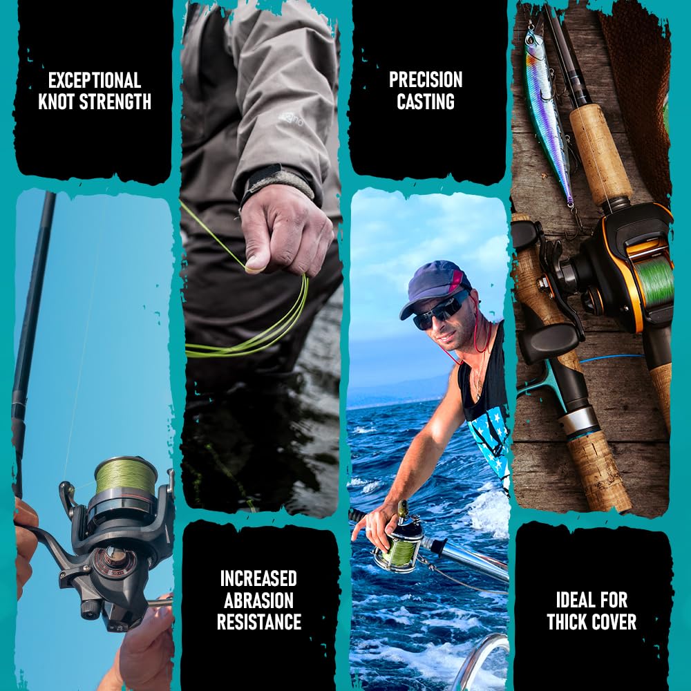 Gaffer Sportfishing 8-Strand Braided Fishing Line | Ultra-Strong, Smooth & Durable with Proprietary Weaving Tech & Thin Coating for Saltwater | Not Stretch | 60LB Test Line (300 Yards) - Dark Green