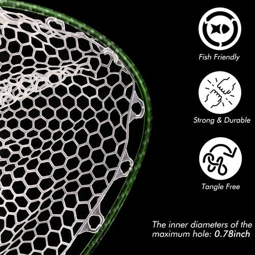 Riverruns Carbon Fiber Landing Net - Fly Floating Fishing Net with Soft Rubber Trout Net and Measuring Lines on The Handle - Lightweight and Durable(Regular Handle/Green/3K)