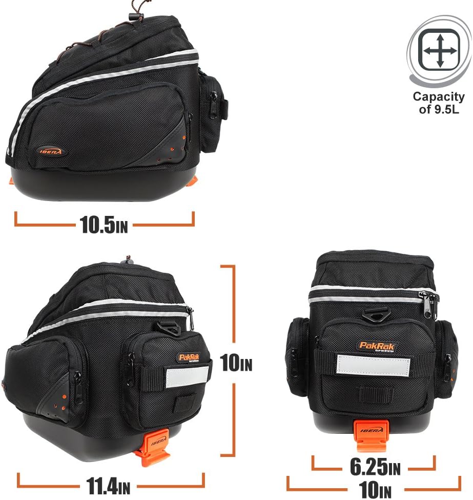 Ibera 2 in 1 PakRak Commuter Bicycle Trunk Bag with Expandable Panniers, Clip On Quick Release Design and Detachable Shoulder Strap