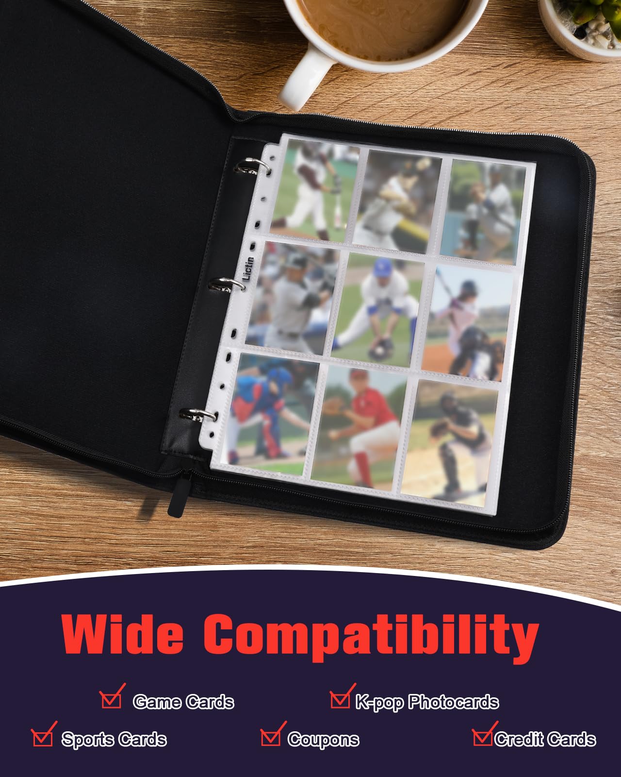 Baseball Card Binder 810 Pockets - Lictin Baseball Card Holder, Collectible Trading Card Albums with 45 Removable Sleeves (Baseball-Fire)