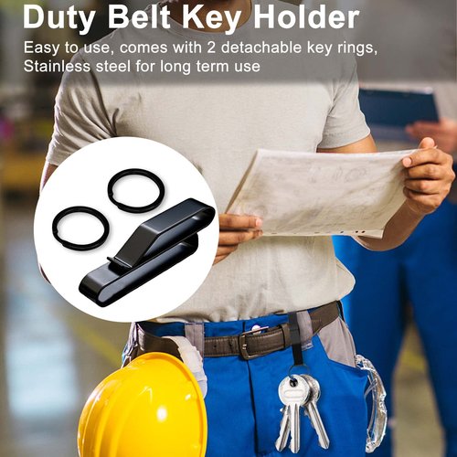 Mity rain 3 Pack Duty Belt Key Holder, Stainless Steel Key Holder for Belt with Detachable Keyring, Belt Key Clip for Police Handicuff/Fire Agencies/Law Enforcement, Key Clips Fit Max 2.25 Inch Belts