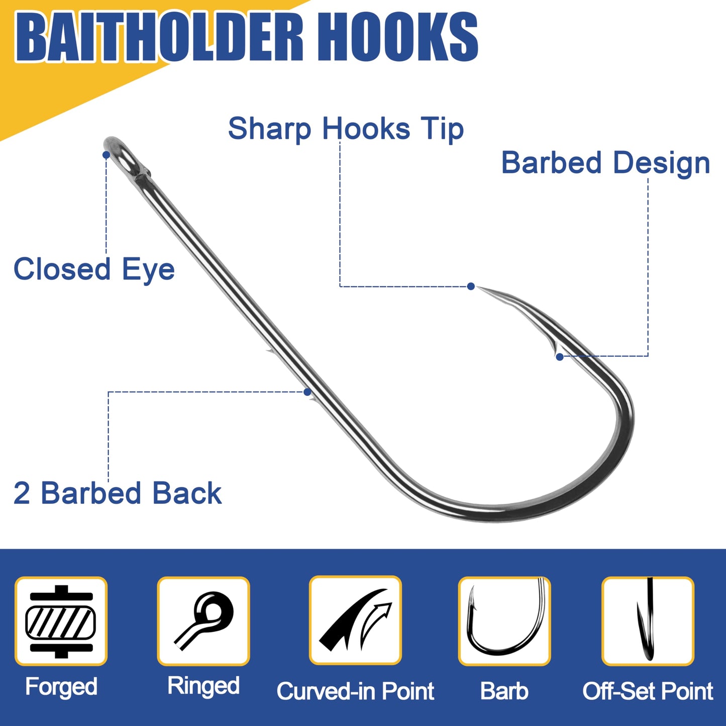 120pcs Baitholder Fishing Hooks Kit Barbed Beak Bait Holder Hooks Black Carbon Steel Long Shank Offset Hook Jig Fishing Hooks Saltwater Freshwater