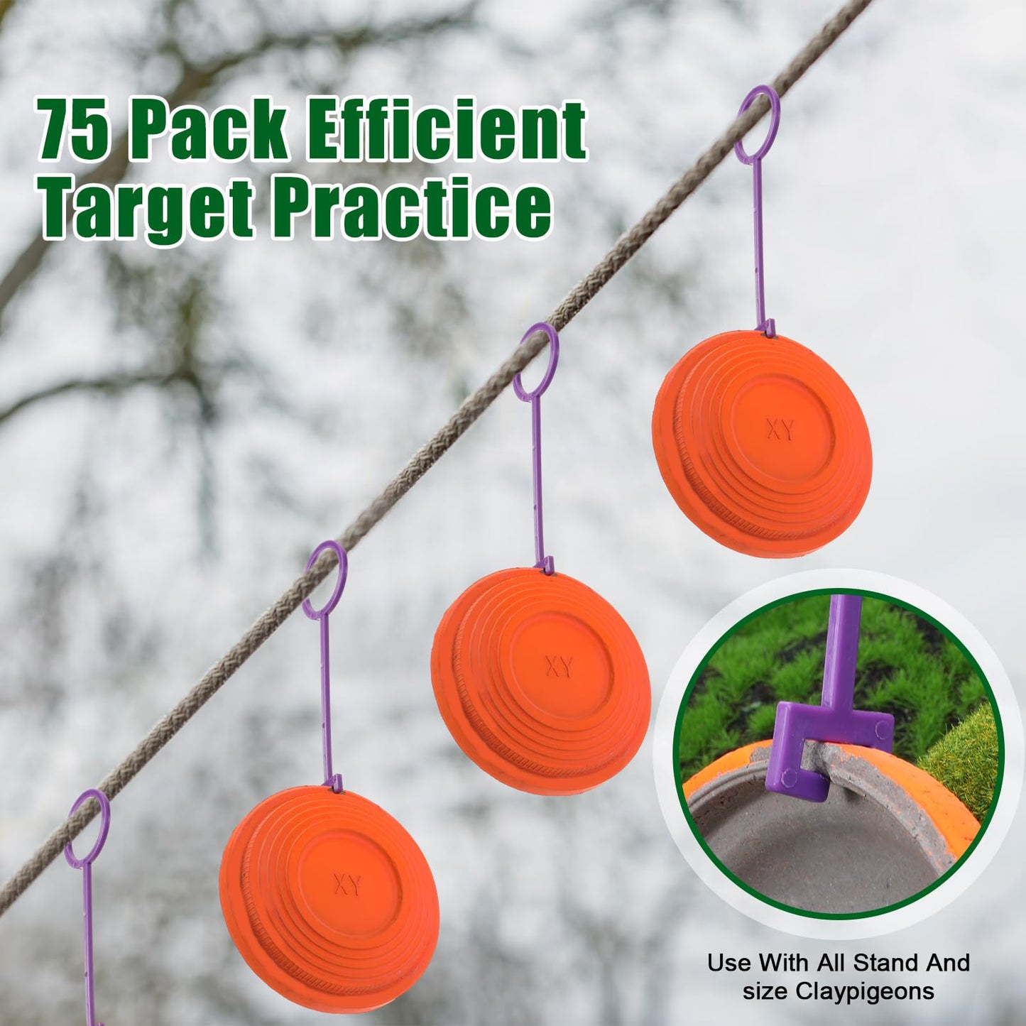 Lenwen 75pcs Clay Target Holders, Versatile Clay Pigeon Hooks Hanging Target Hangers for Outdoor Shooting Practice(Purple)
