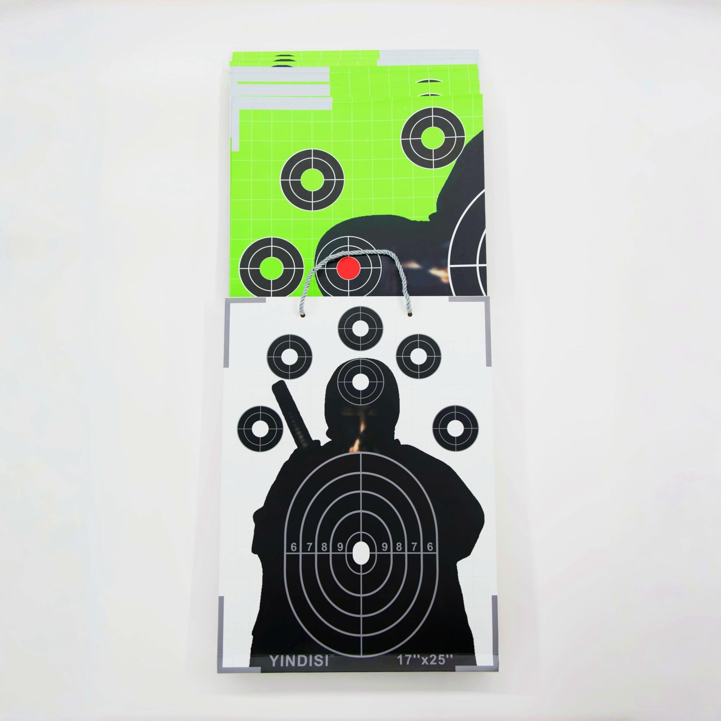 17x25 inch Fluorescent Green Opponent Silhouette Target with White Grid Lines, NonReflective Surface, Includes Carrying Bag, 25 Sheets, Ideal for Handguns, Rifles, Airguns, BB Guns
