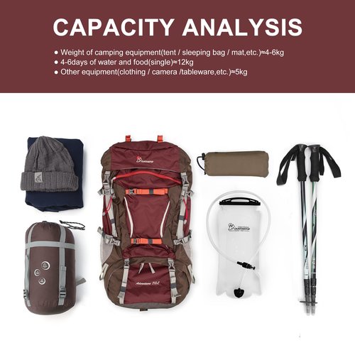 MOUNTAINTOP 70L Internal Frame Backpack with 3L Hydration Bladder