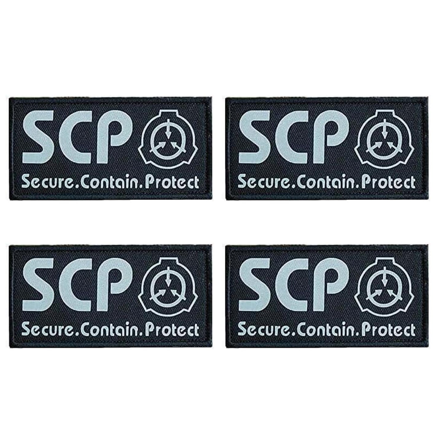 4Pcs Black SCP Foundation Special Containment Procedures Foundation Logo Military Hook Loop Tactics Morale Luminous Patch Tactical Bag Accessories, Tactical and Personal Defense
