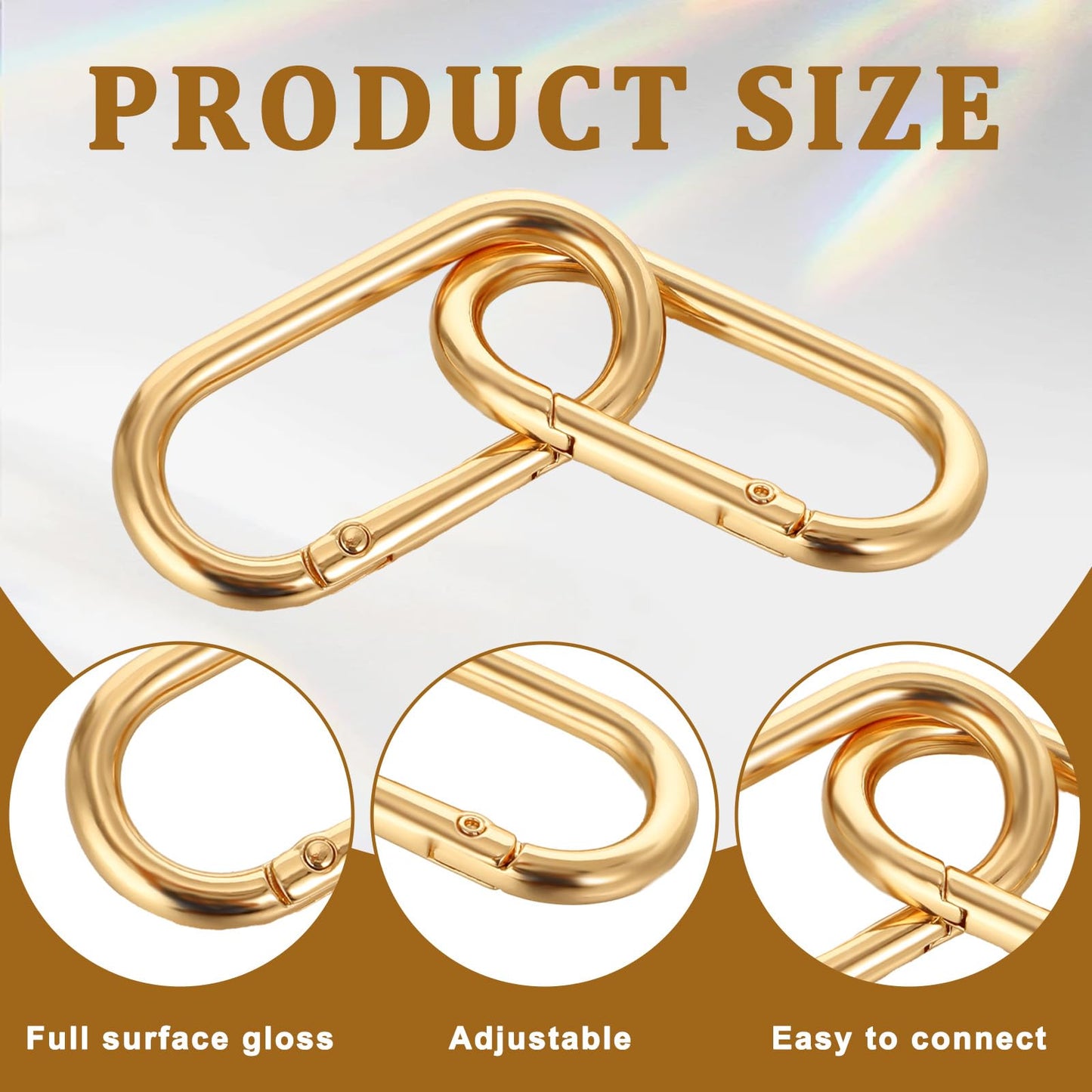 JJUNW 2Pcs Gold Carabiner, Gold Key Ring, Gold Carabiner Clip Oval Snap Clip, Metal Keychain Clip for Purse Strap Alloy Round Buckle Key Hook for Bags Purse Keychain Replacement