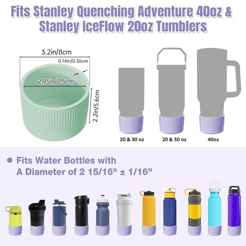 NiHome 2PCS Protective Silicone Tumbler Boot with Straw Cover for Stanley Quencher 40 30oz IceFlow 20 30oz & Hydroflask Bottle 12-24oz, Accessories for Stanley Cup -Bottom Sleeve & Straw Cover