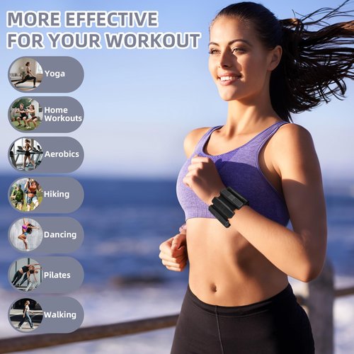 Pilates Wrist & Ankle Weights for Women, Wearable Wrist & Leg Weights Set of 2(1Lbs Each) Adjustable Ankle Weights for Walking, Yoga, Dance, Pilates, Pool Exercises and Gym(Black)