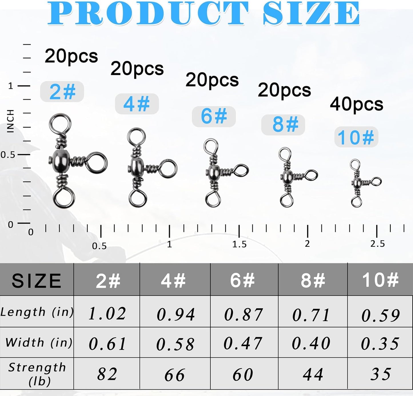 3 Way Swivels Fishing Kit 120pcs Heavy Duty Three Way Fishing Swivels Crossline Barrel Swivels Tackles T-Shape Fishing Line Connector Catfish Rig Triple Swivels for Saltwater Surf Fishing Rig
