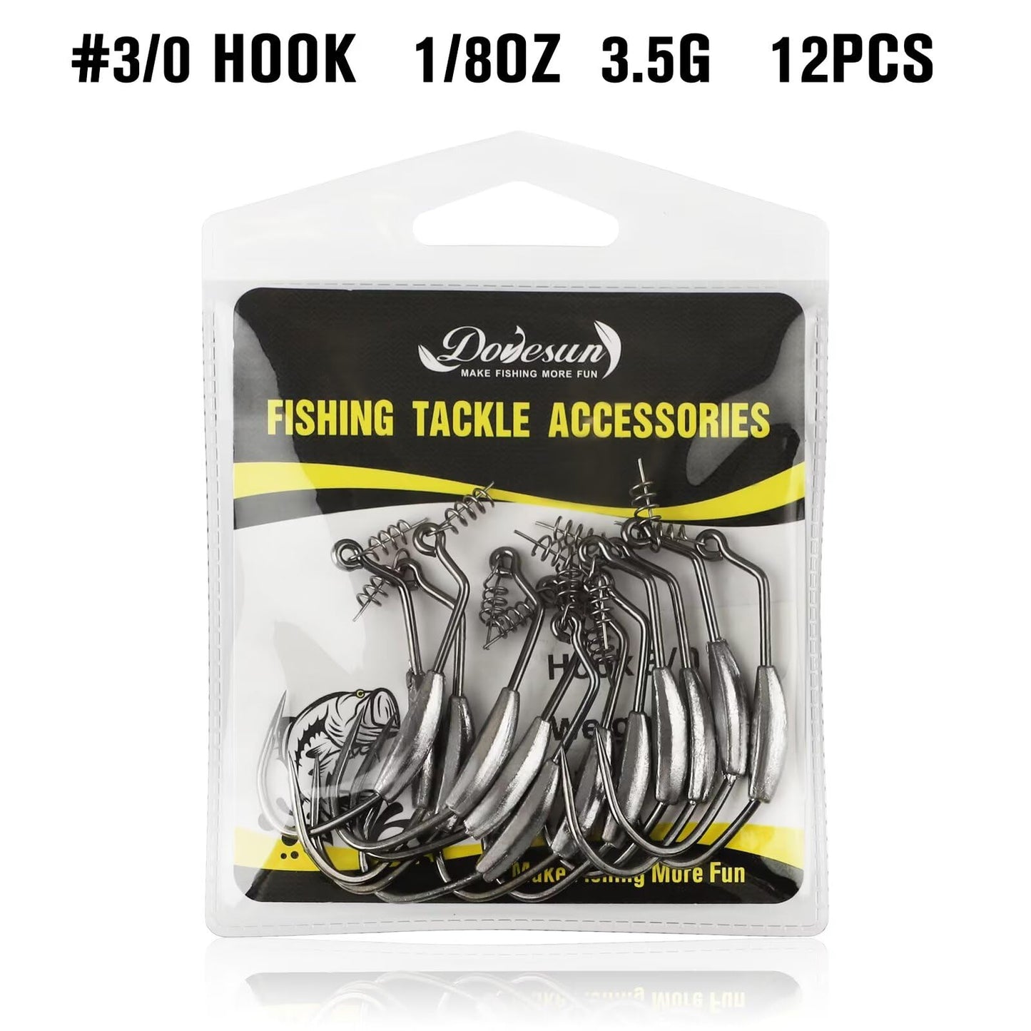 Dovesun 12PCS Weighted Swimbait Hooks Weighted Fishing Hooks Saltwater Freshwater Worm Weedless Hooks for Bass Fishing 3/0