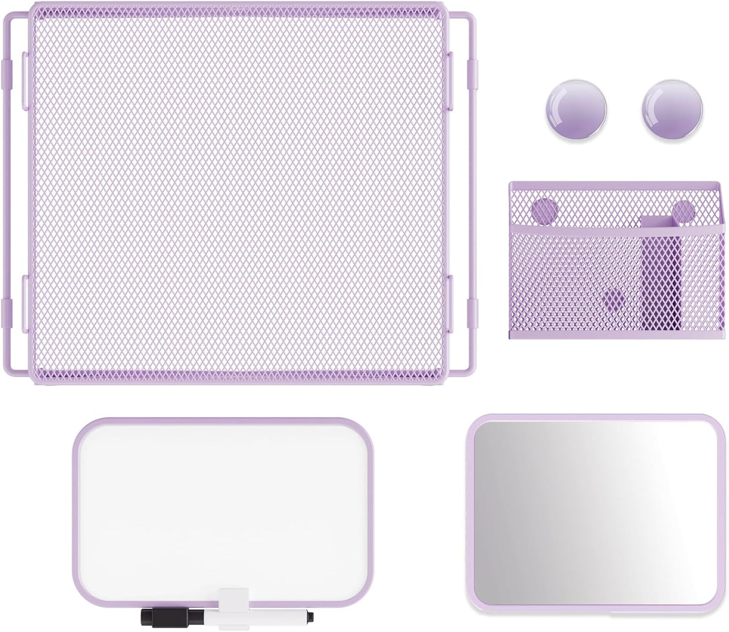 Pink Locker Accessories with Locker Shelf, Magnetic Mirror, Magnetic Pen Holder, Magnetic Small Whiteboard, Back to School Essentials Locker Decorations, 7 Piece Locker Organizer for Work