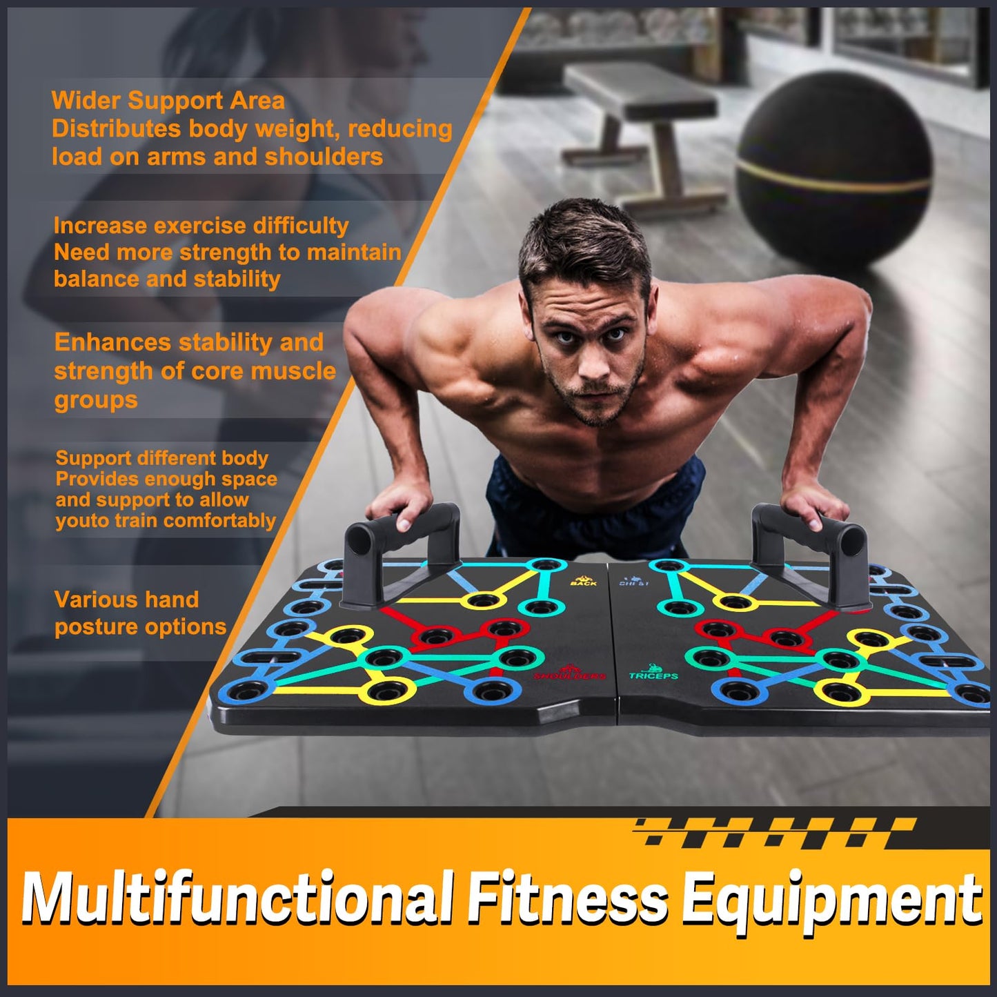 AERLANG Exral Large Push Up Board, Portable 30 in 2 Multi-functional Pushup Board for Strength Training, Workout Equipment for Push Up, Fat Burning Push Up Bar for Home Gym, Perfect Chest Workout Set for Men & Women