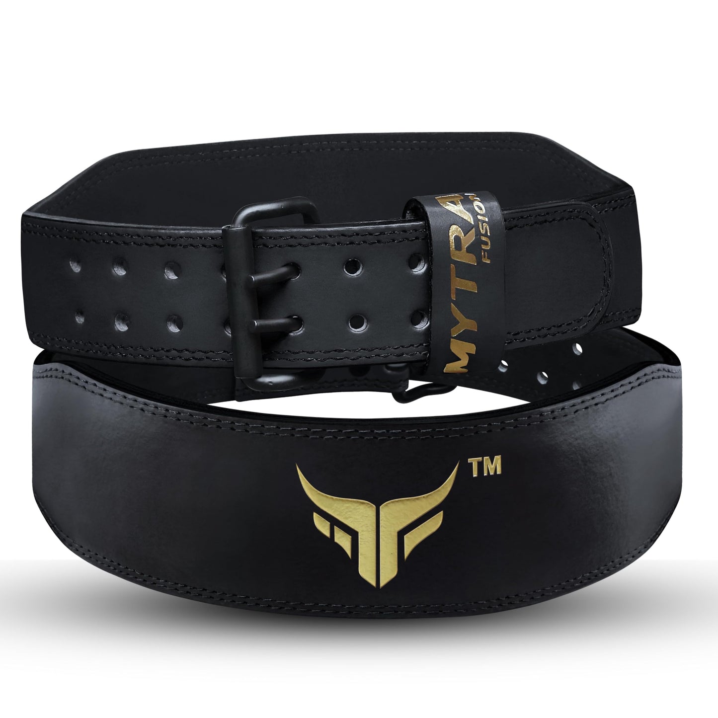 Mytra Fusion Weight Lifting Belt Double Prong Buckle Power Lifting Back Support Belt 100% Leather Gym Belts for Weightlifting Weight Lifting Belts for Men Women, Powerlifting, Strength Training, Squat