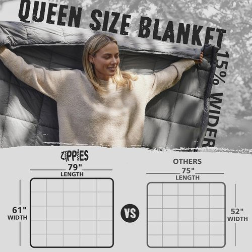 ZIPPIES 3M Thinsulate Insulation Puffy Camping Blanket for Cold Weather, Queen Size Warm Camping Quilt with Zipper, Waterproof Outdoor Sleeping Bag for Hammock, Cozy & Versatile Gift for Men and Women