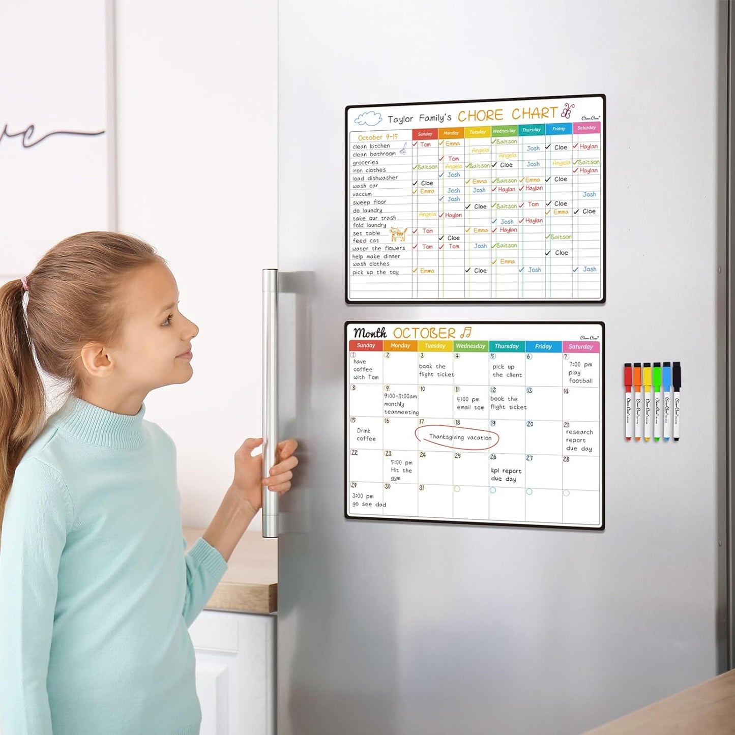 Magnetic Dry Erase Chore Chart - 14.5"x11" Chore Chart for Kids, Teens and Adults - 6.5"x8.5" List Board for Fridge - 6 Extra Fine Point Markers Included - Shipped Flat