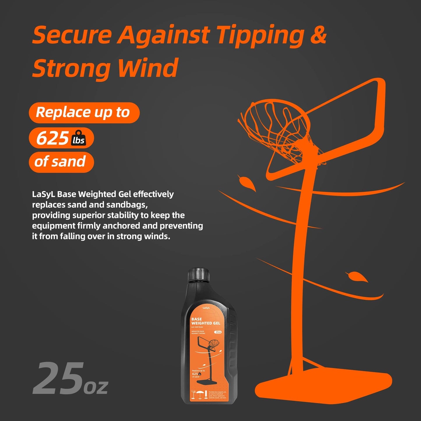 LaSyL Base Weighted Gel (25 Ounces, 2 Pack) - Sand & Sandbag Replacement for Anchoring Portable Basketball Hoops, Outdoor Umbrellas and Volleyball Nets - More Effective Than Water Alone
