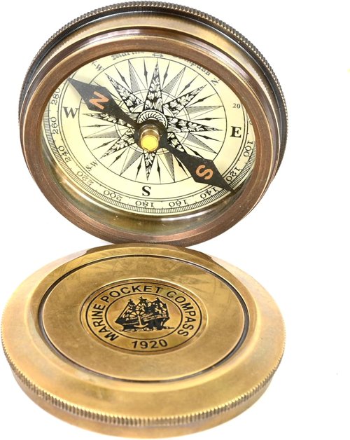 Brass Nautical 2 inches Vintage Compass Replica Brass Pocket Transit Compass - Robert Frost Poem