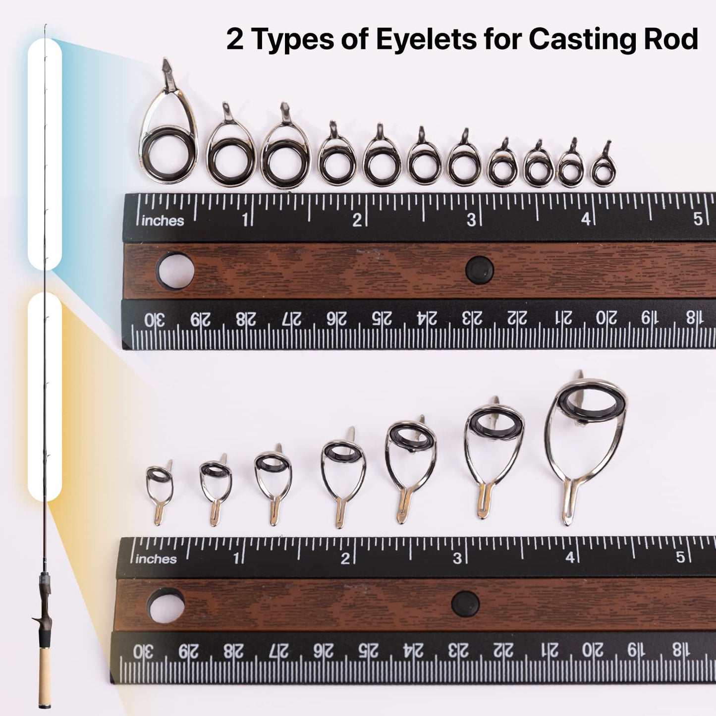 OJYDOIIIY Fishing Rod Eyelet Repair Kit Complete, Emergency Quick-Fix Fishing Pole Eyes Replacement Kit with Stainless Steel Guides for Spinning/Casting Rod