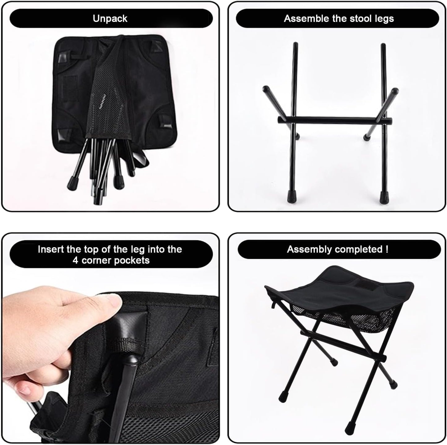 HADUKI Camping Chair Foot Stool,Folding Lightweight Stool Portable Collapsible Camping Stool Retractable Chairs with Carry Bag 220LBS Camping Stools for Indoor Or Camping Fishing Hiking BBQ(Black)