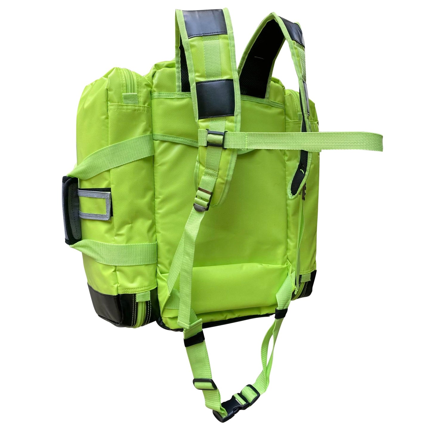 Kemp USA Ultimate EMS Backpack For EMS - Emergency Supplies - EMT Bag Fits BLS/ALS Equipment and D Tank Oxygen Cylinder - Premium Fluid Resistant Tarpaulin Fabric (Neon Green)