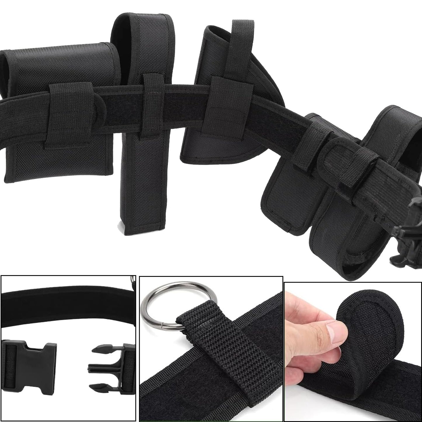 10 in 1 Utility Tactical Belt Modular Equipment System Outdoor Waist Bag Patrol Equipment for Police Guard Law Enforcement Security Hunting with 9 Components Pouches