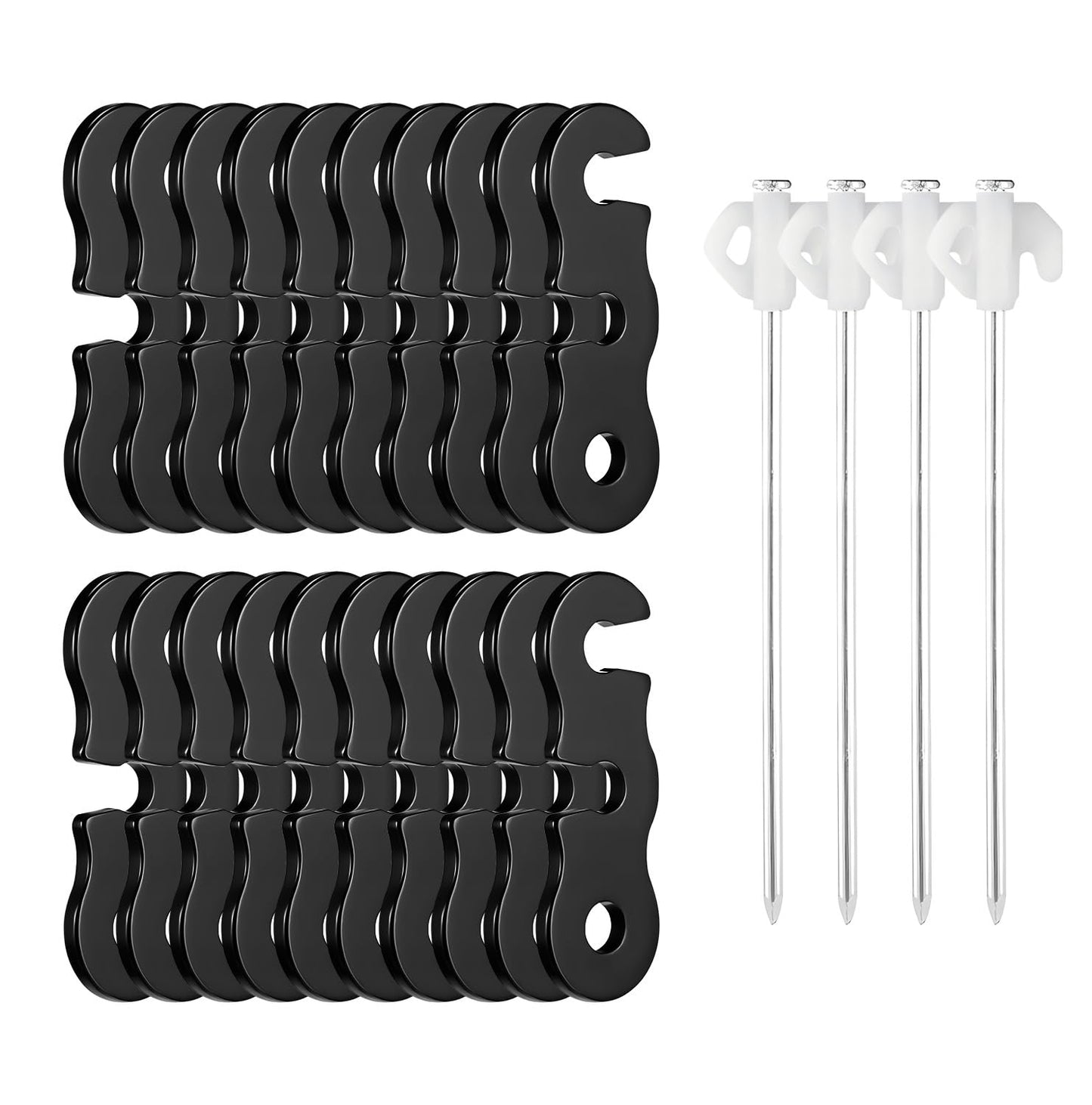 Kingshion 20 PCS Aluminum Alloy Guy Line Cord Adjusters and 4 PCS Tent Stakes, Rope Tensioner, Tent Rope Tensioners, Paracord Tensioner for Camping Hiking Backpacking Outdoor Activity, Black