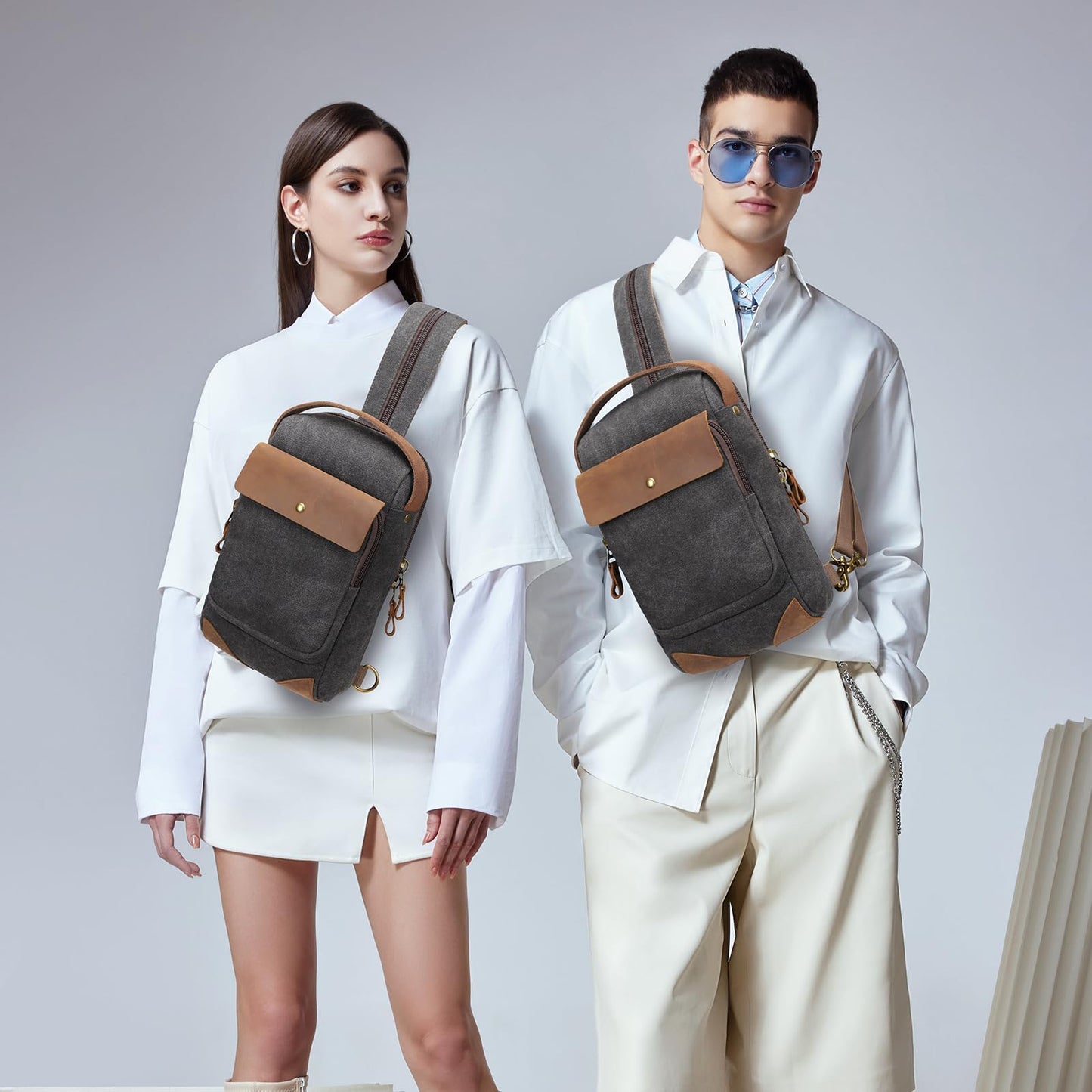 KL928 Canvas Sling Bag Crossbody Backpack Sling Backpack Shoulder Bag Casual Daypacks for Men Women