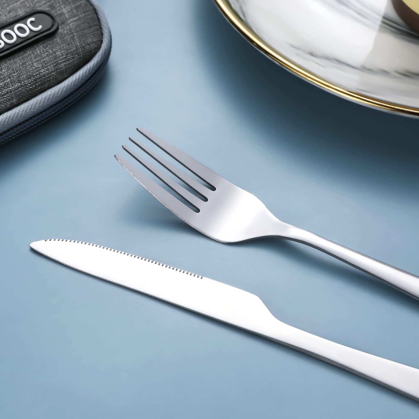Portable Utensils,Travel Camping Cutlery Set, Portable Stainless Steel Flatware Set,Travel Silverware Dinnerware Set with a Waterproof Case (2-Sets Silver)
