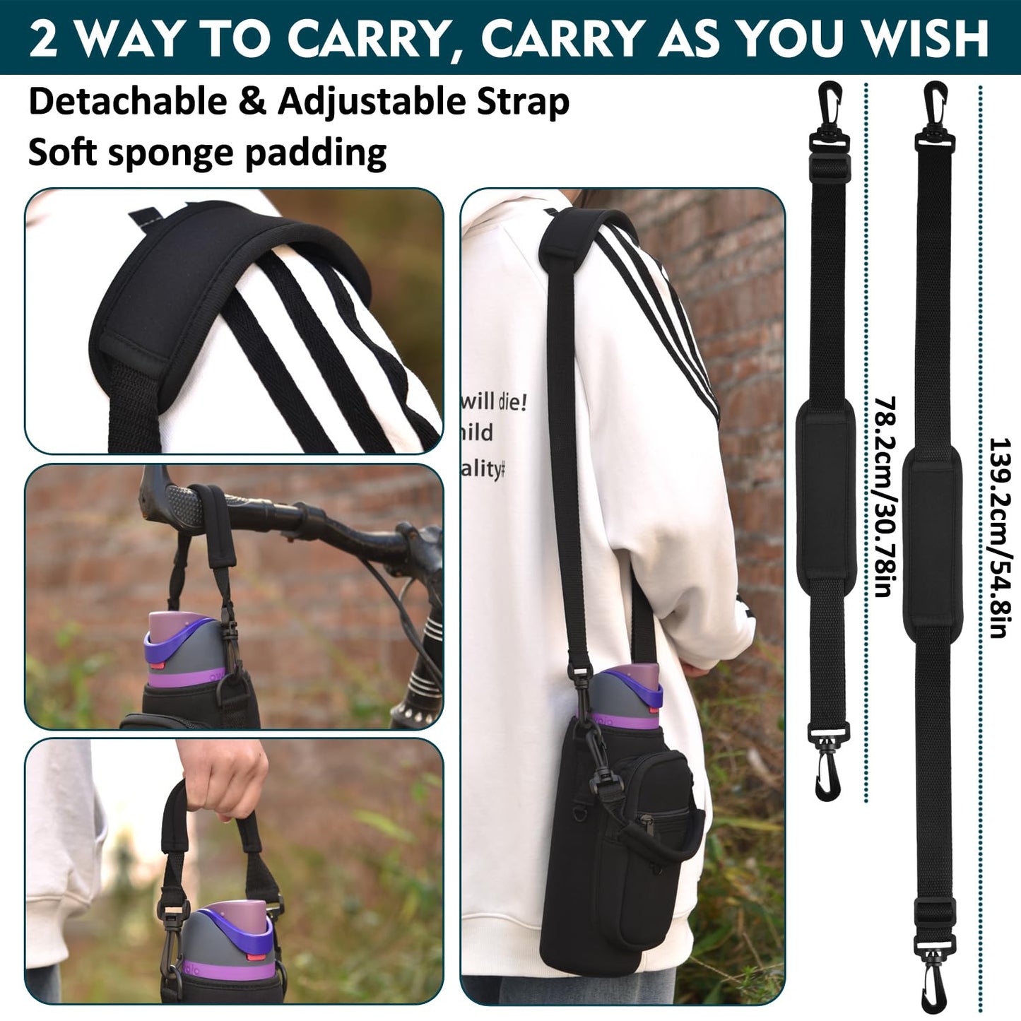 Water Bottle Holder Bag with Phone Pocket for Owala FreeSip 24 oz Neoprene Water Bottle Carrier Pouch with Adjustable Shoulder Hand Strap Crossbody Accessories for Hiking Travelling Camping